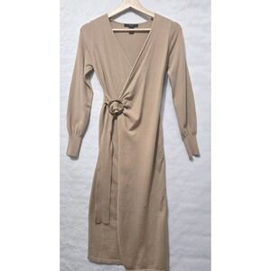 Forever 21 Knit Sweater‎ Midi Dress Sz S Tan Brown Long Sleeve Wrap look